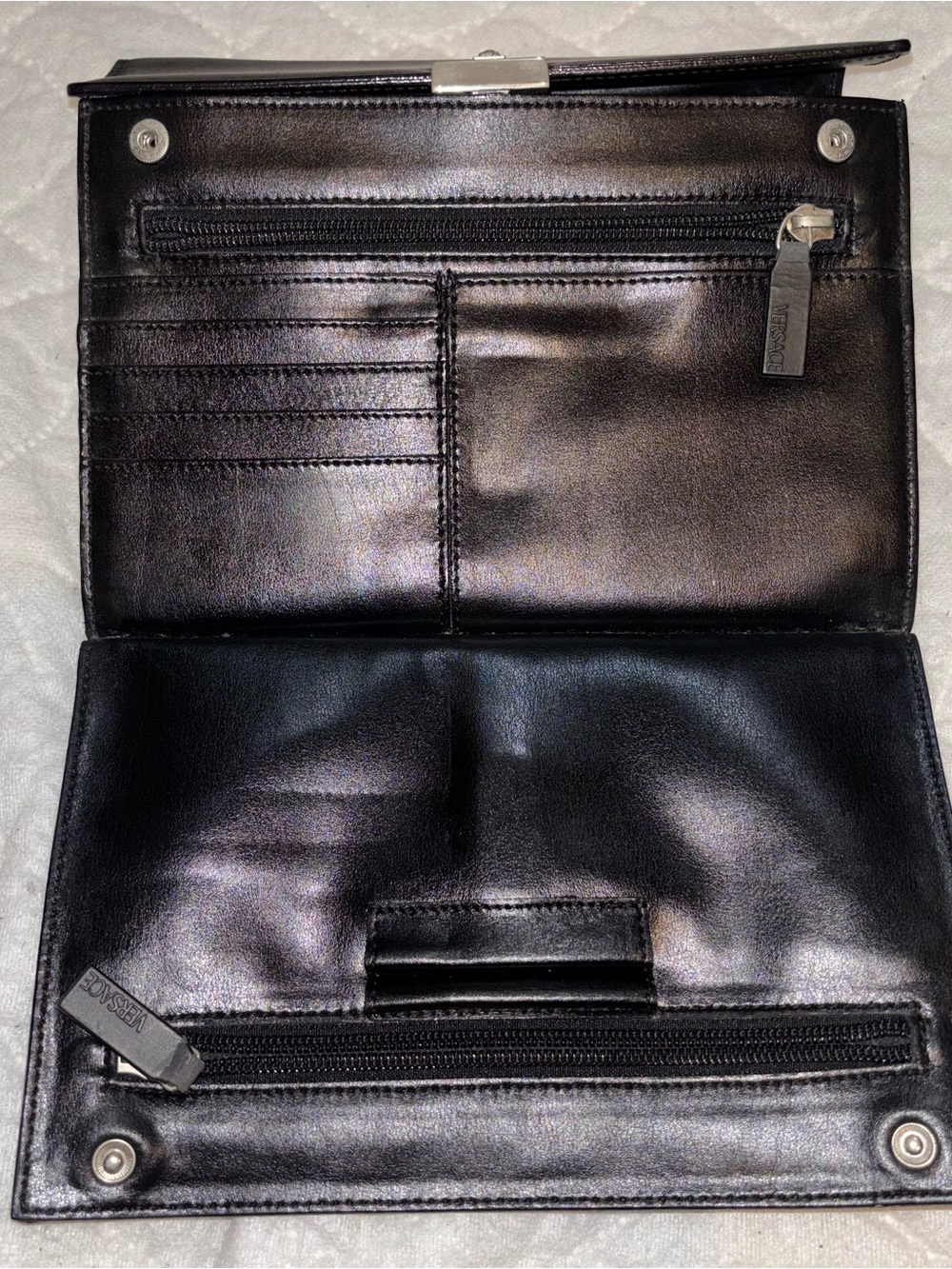 Gianni Versace Black Leather Organizer Clutch / Portfolio with Combo Lock - Picture 3 of 10